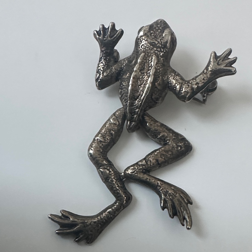 Silver tone  Frog Reptile brooch